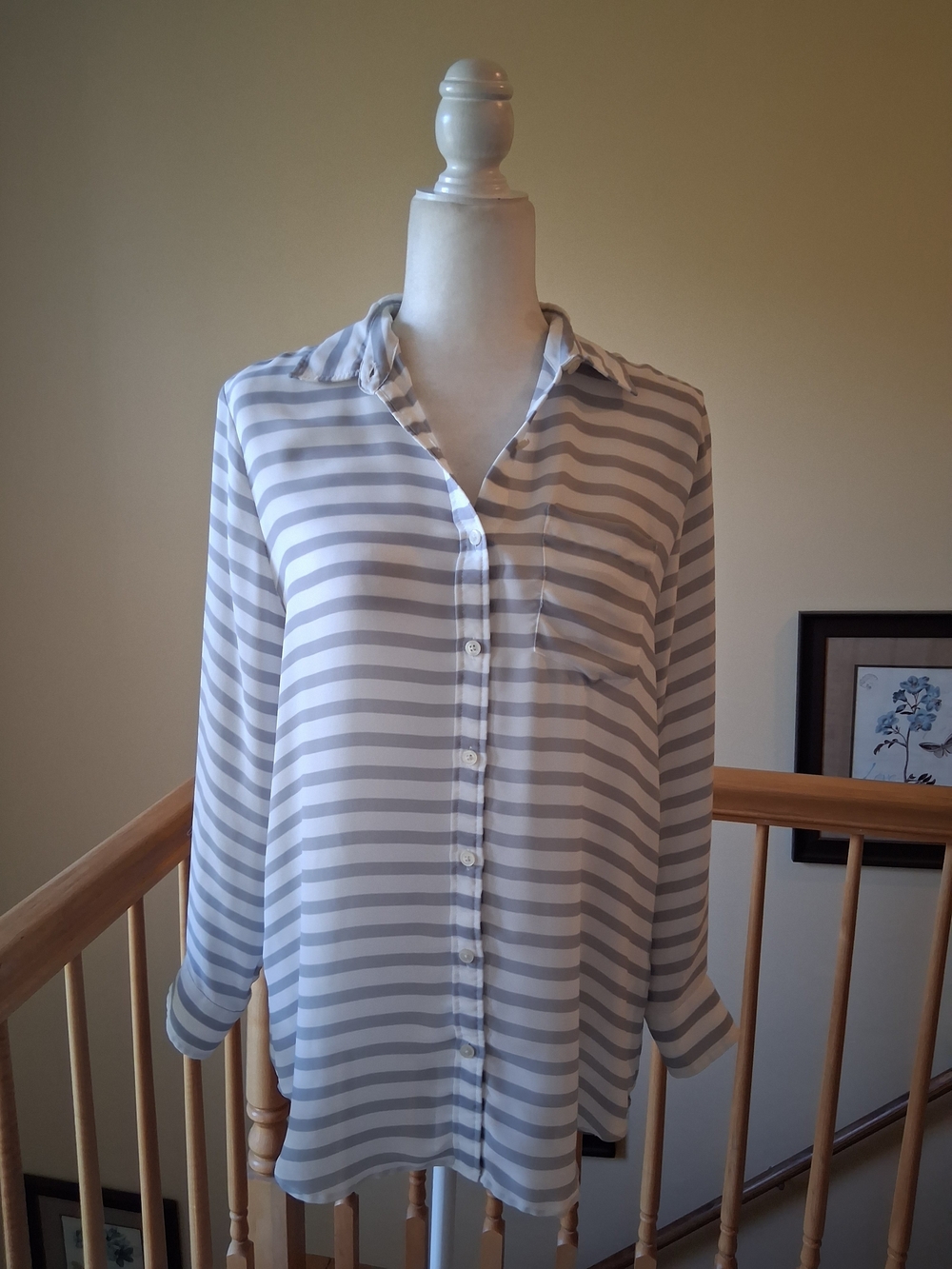 Banana Republic Gray and White Striped Button-Down Shirt